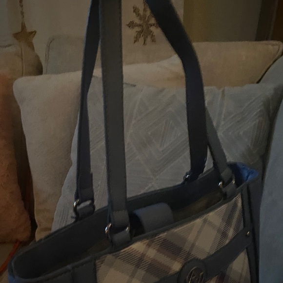 Adrienne Vittadini Blue and Cream Plaid Bag - Picture 6 of 6